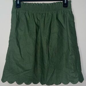 NWT- J.Crew Women’s Olive Green Linen Cotton Blend City Skirt with Scalloped Hem